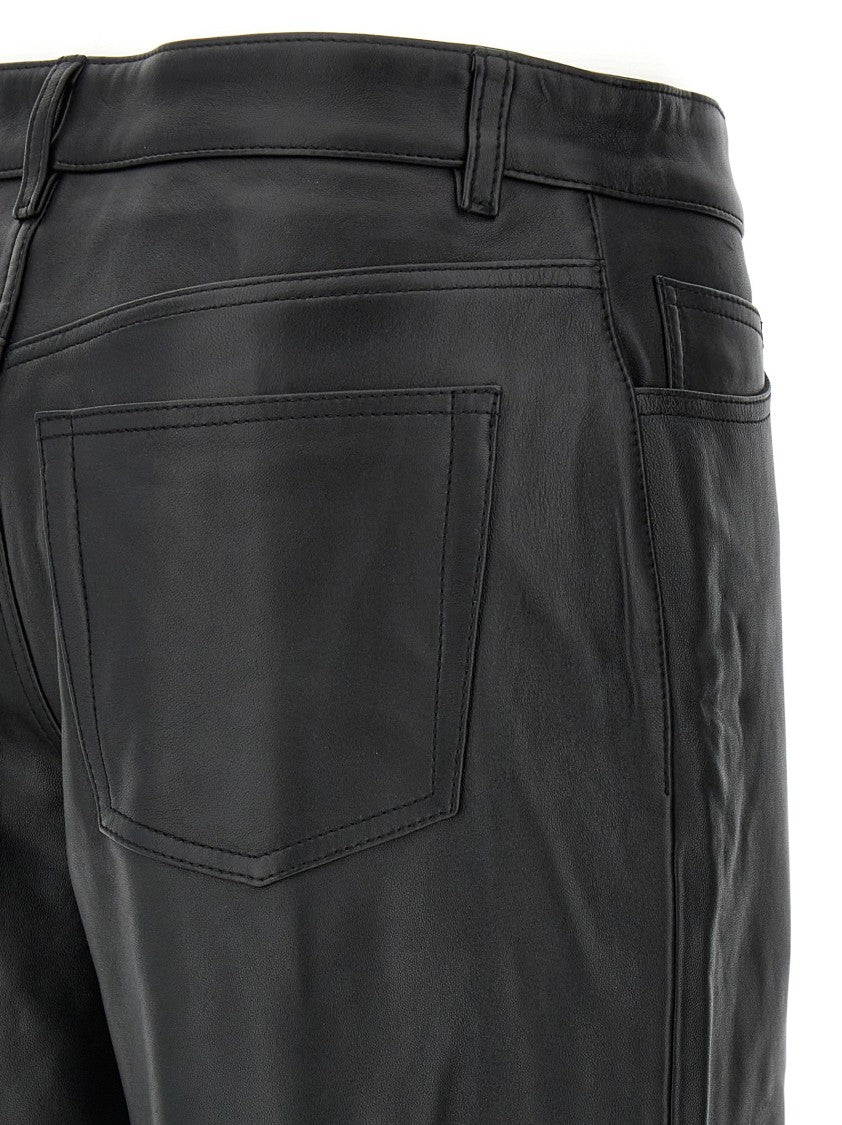 Totême Smooth Black Leather Pants With Classic Five-Pocket Design