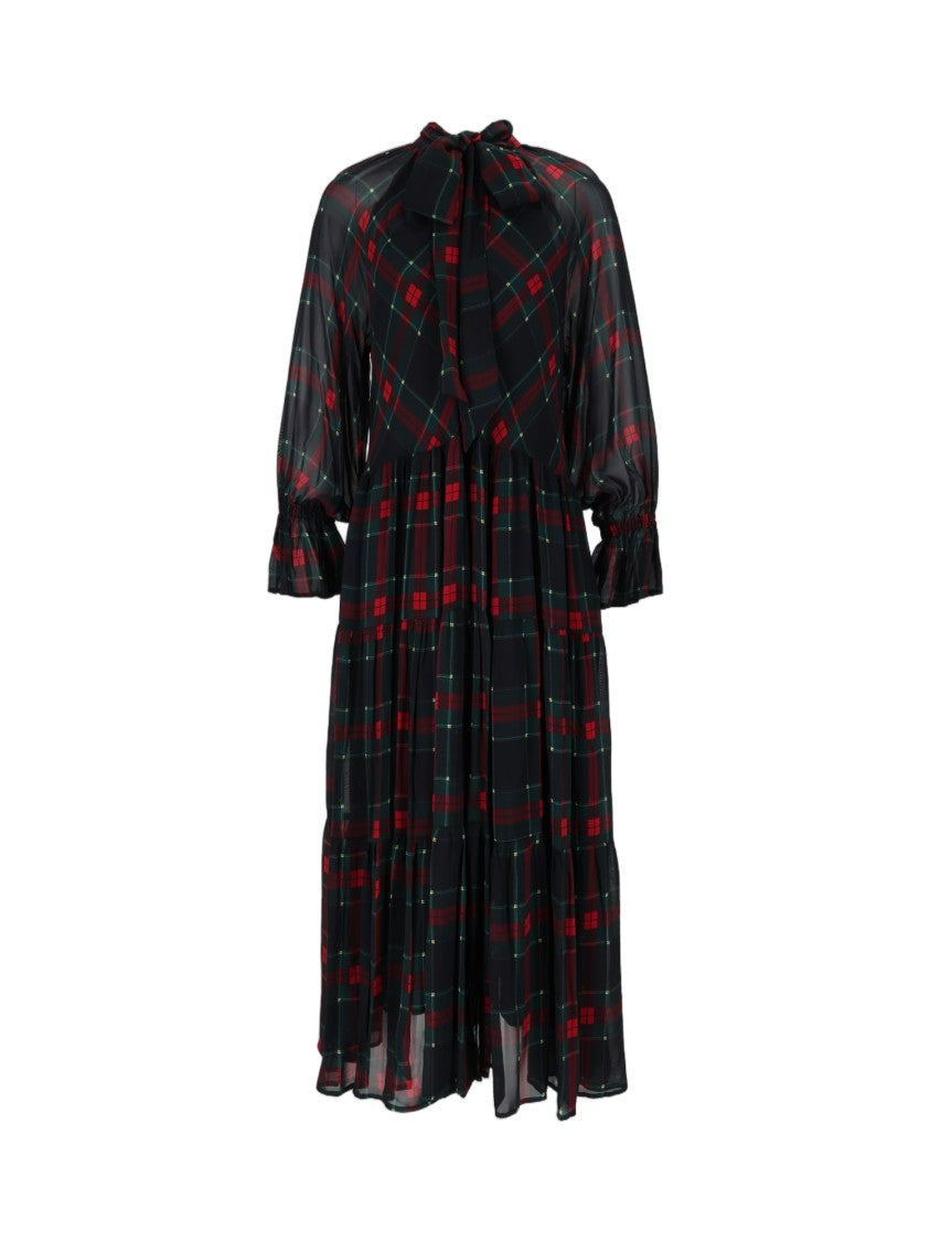 Shirt A Porter Abito Lungo Stamp In Chiffon Dark Plaid Midi Dress