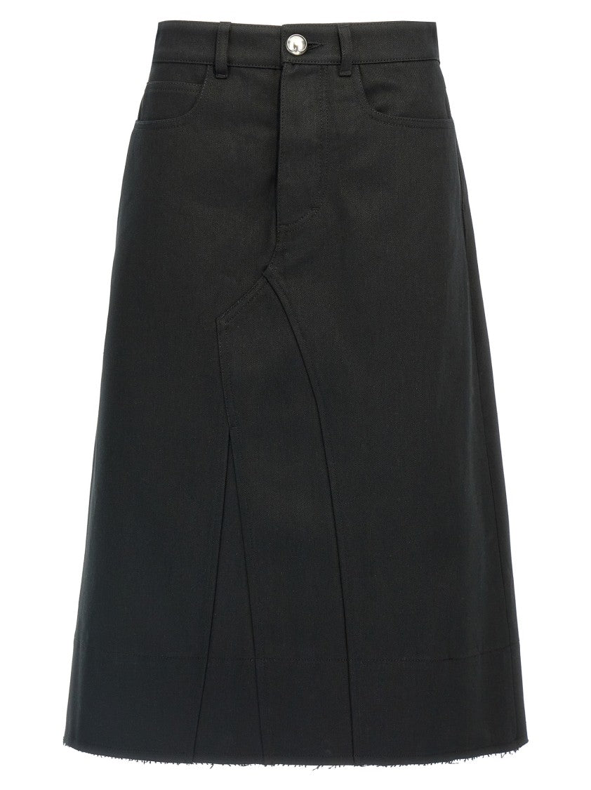 Jil Sander Flared Black Cotton Canvas Midi Skirt With Metal Closure