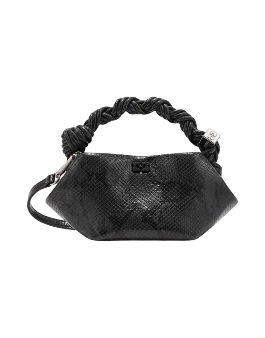Ganni Structured Mini Shoulder Bag In Black Snake Texture