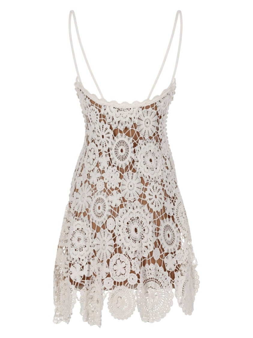 Self-Portrait Mini Crochet Floral Spaghetti Dress