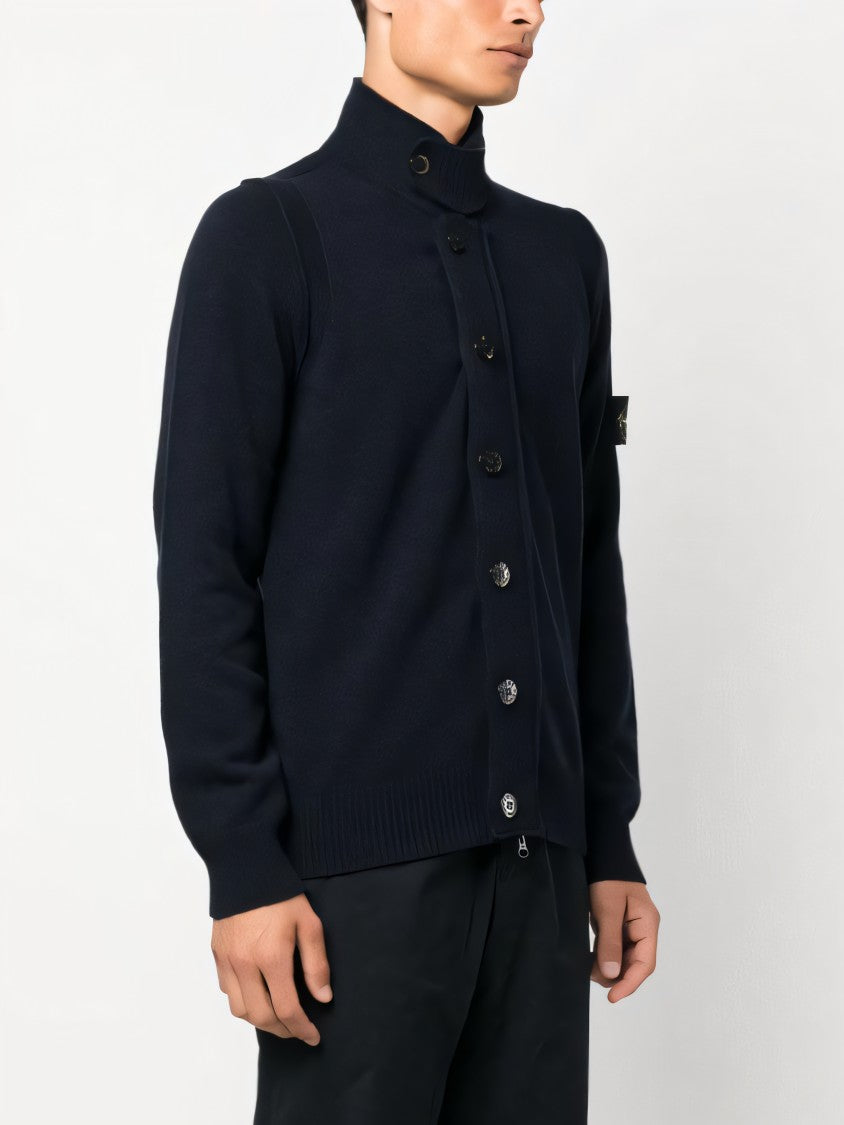 Stone Island Ribbed High-Collar Cardigan