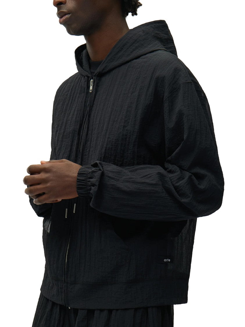 Arte Hooded Black Mesh Jacket With Cropped Fit