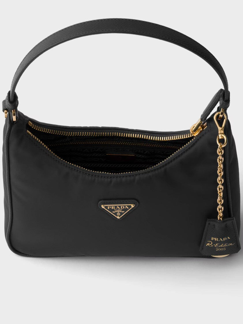 Prada Black Triangular Logo Smooth Leather Shoulder Bag