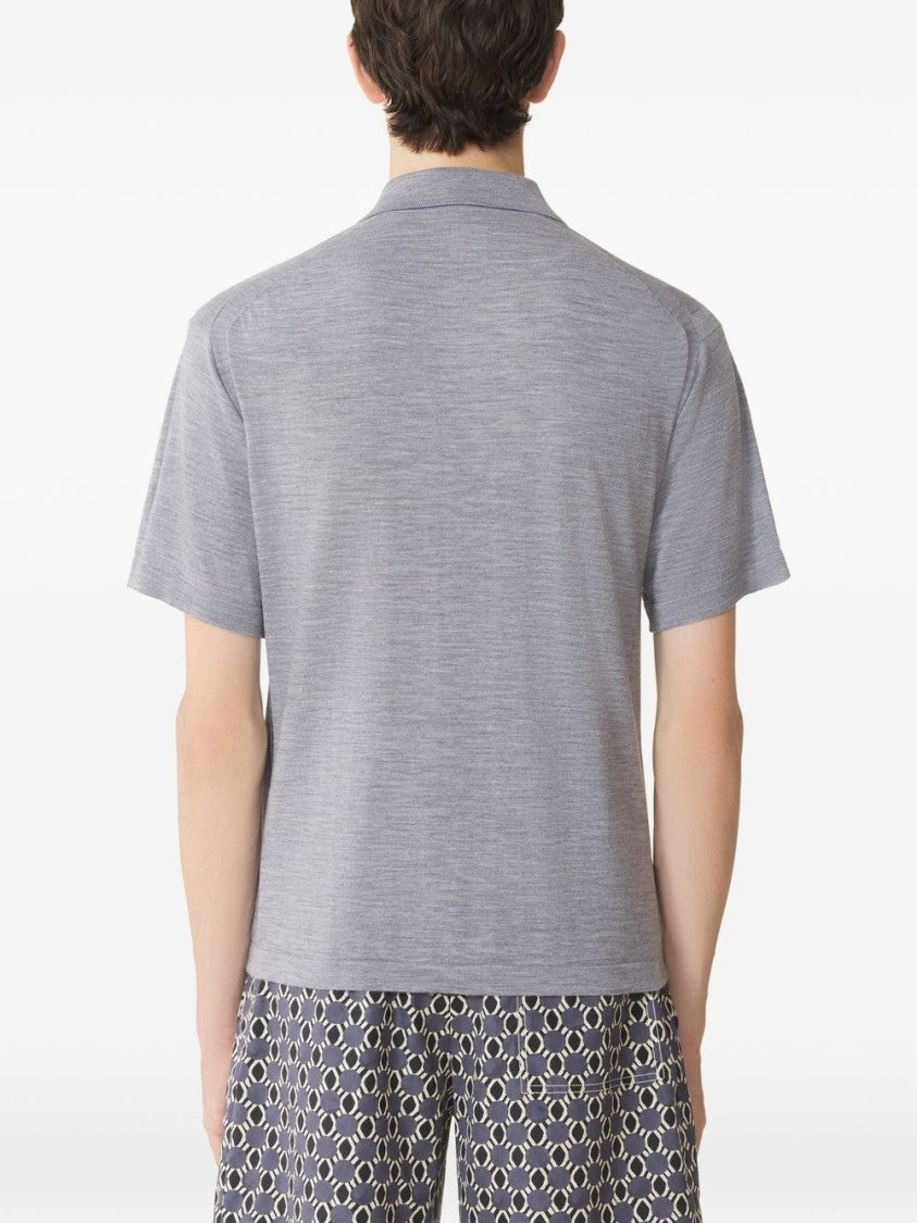 Lanvin Grey Button Detail Tonal Stitch Polo
