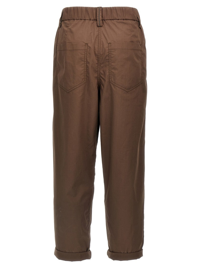 Brunello Cucinelli Cotton Poplin Pants With Monile Detail And Relaxed Fit