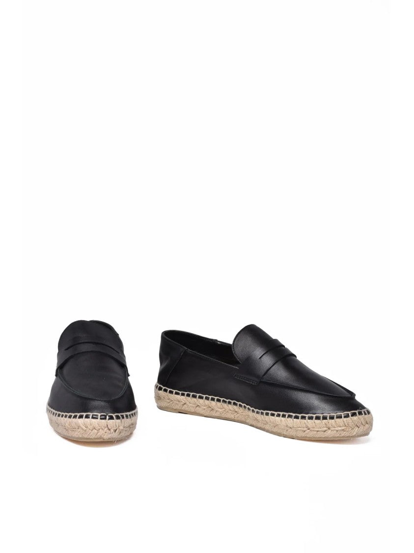 Castañer Black Penny Strap Artisanal Rope Sole Loafers