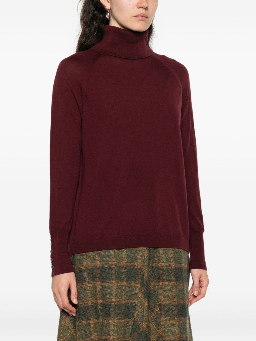 Alpha Studio Bordeaux Merino Wool Sweater With High Turtleneck