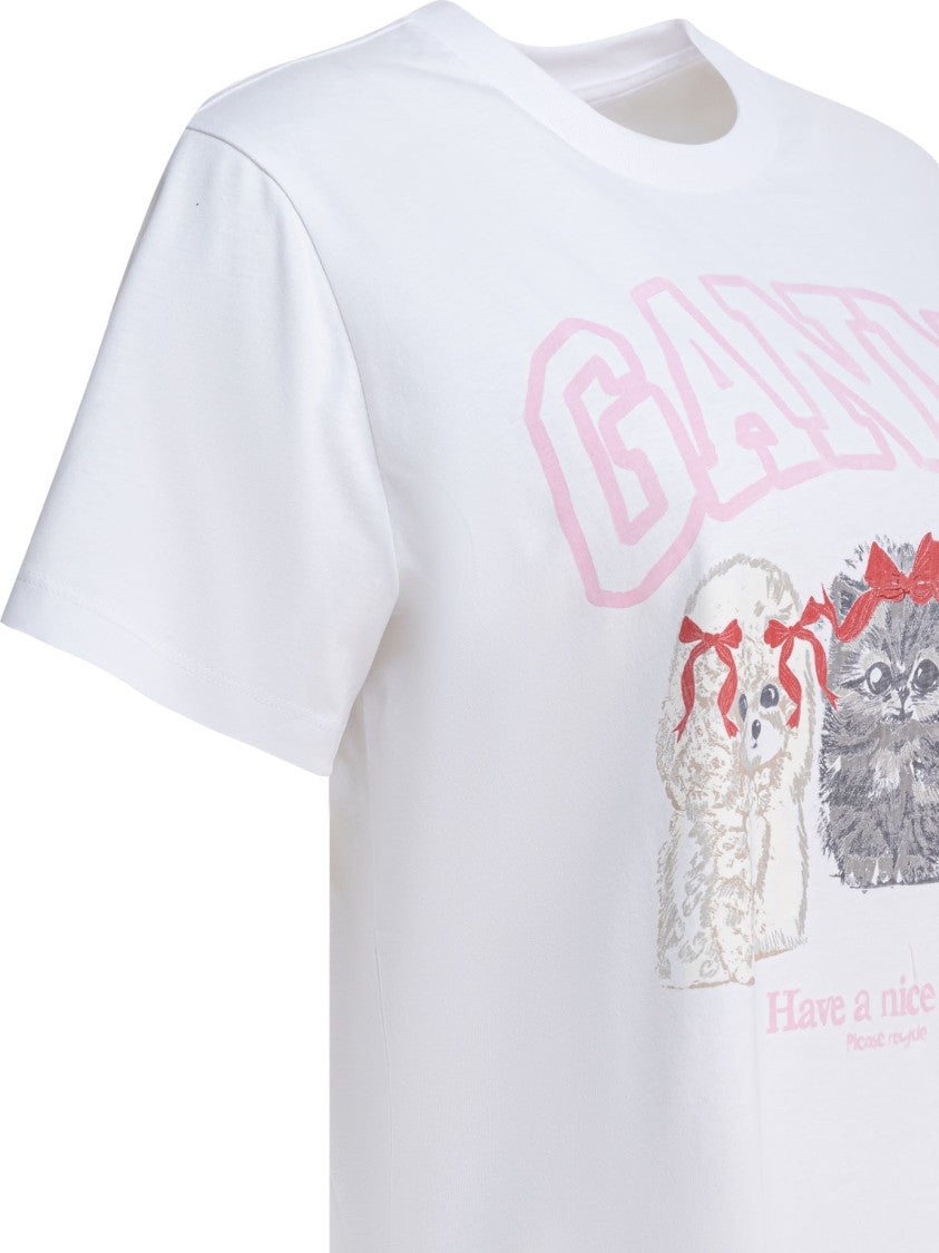 Ganni "Cute Animals" T-Shirt In Cotton