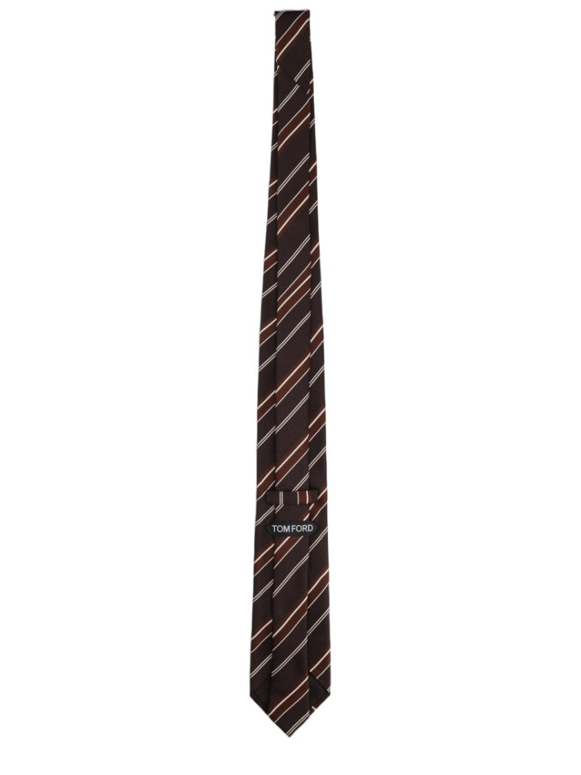 Tom Ford Narrow Brown Diagonal Striped Mulberry Silk Tie