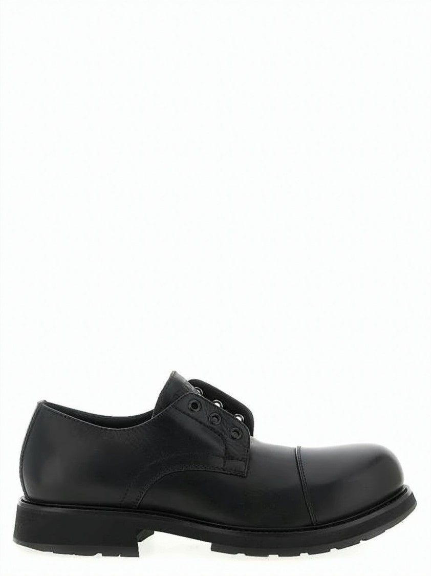 Balenciaga Smooth Black Leather Derby Shoe With Rounded Toe