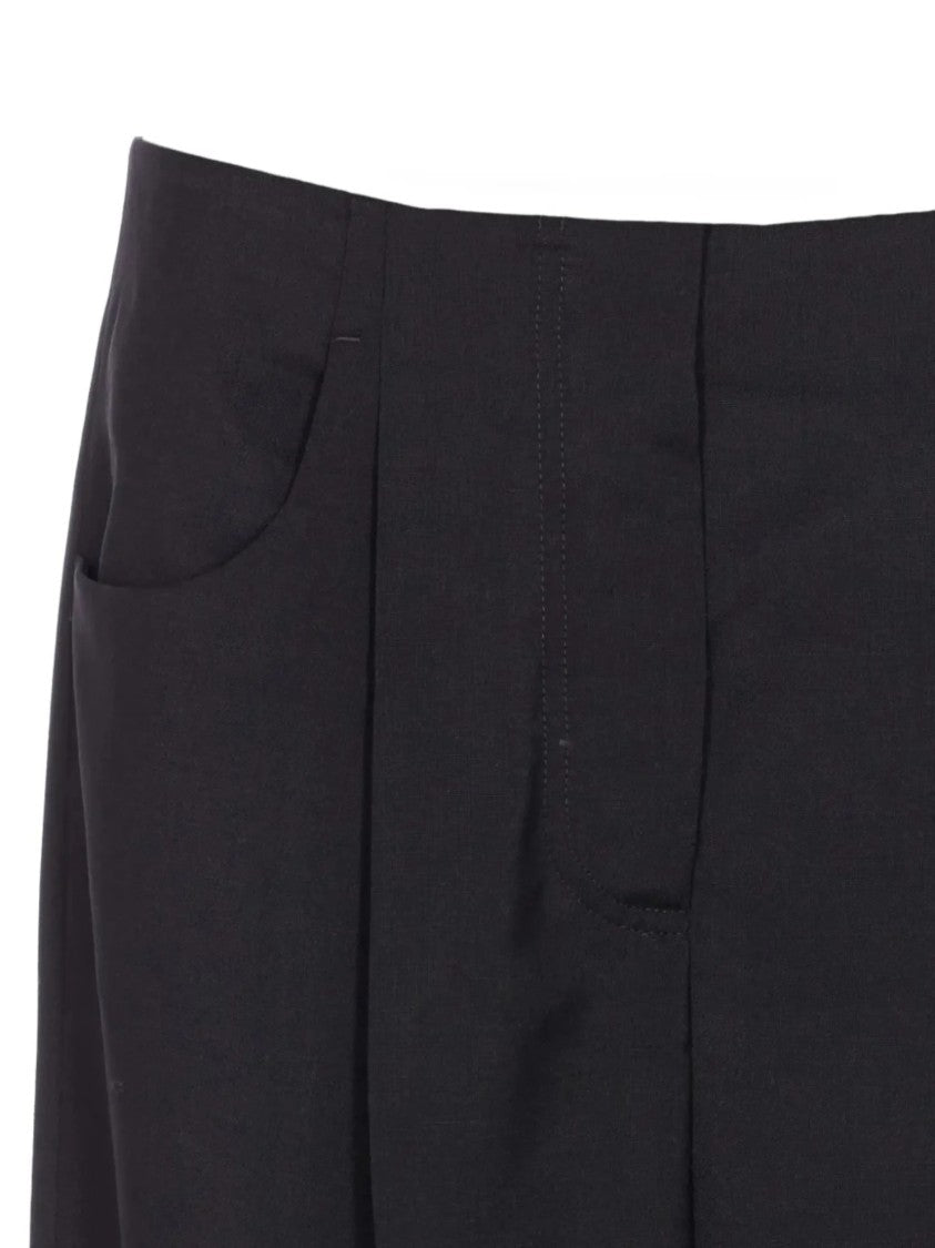 Fendi Wide-Leg Cropped Black Wool Tailored Trousers