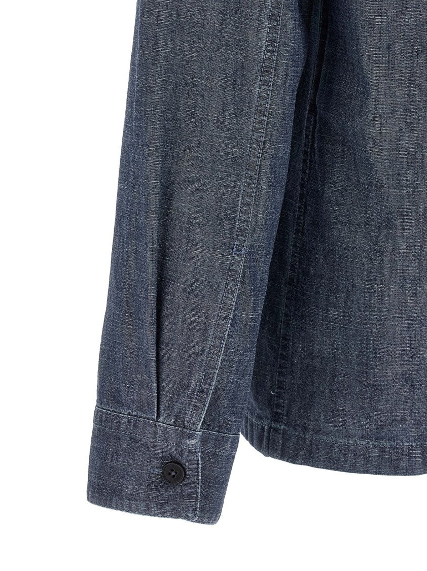 Jil Sander Blue Chambray Cotton Western Shirt With Cuffed Sleeves