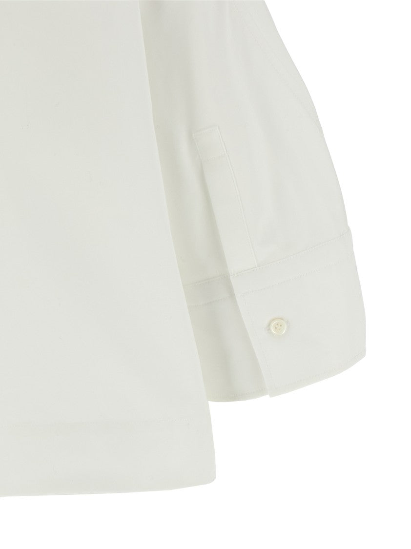 Givenchy White Cropped Cotton Poplin Shirt With Balloon Sleeves And Logo Patch