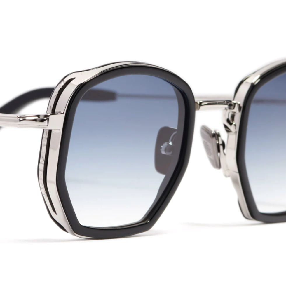 John Dalia Joe Geometric Silver Metallic Sunglasses With Gradient Blue Lenses