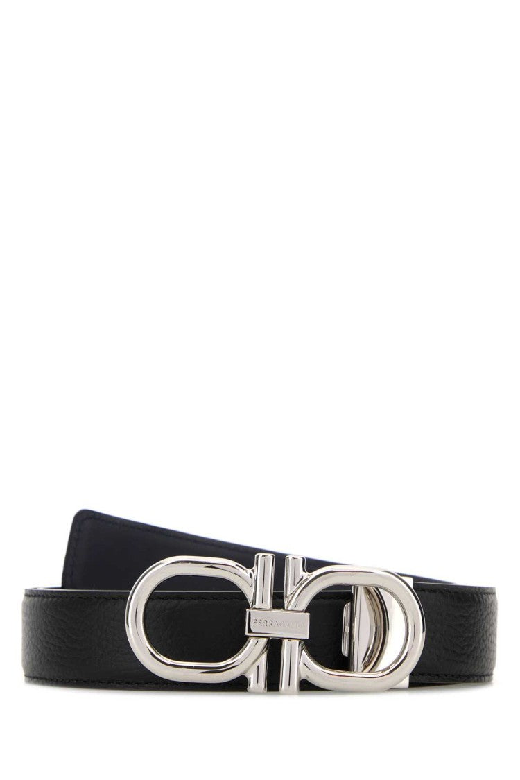 Salvatore Ferragamo Black Leather Reversible Belt