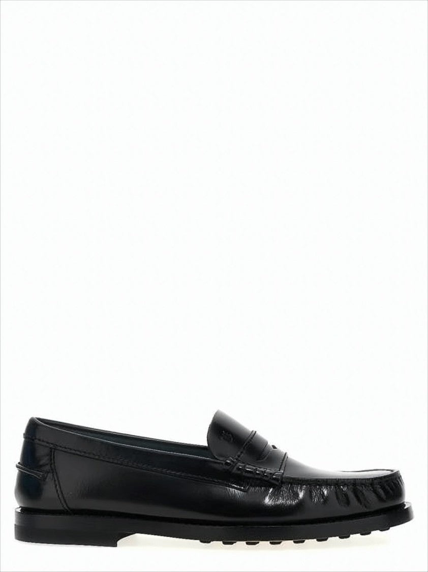 Tod's Calf Leather Penny Strap Loafers With Stacked Heel