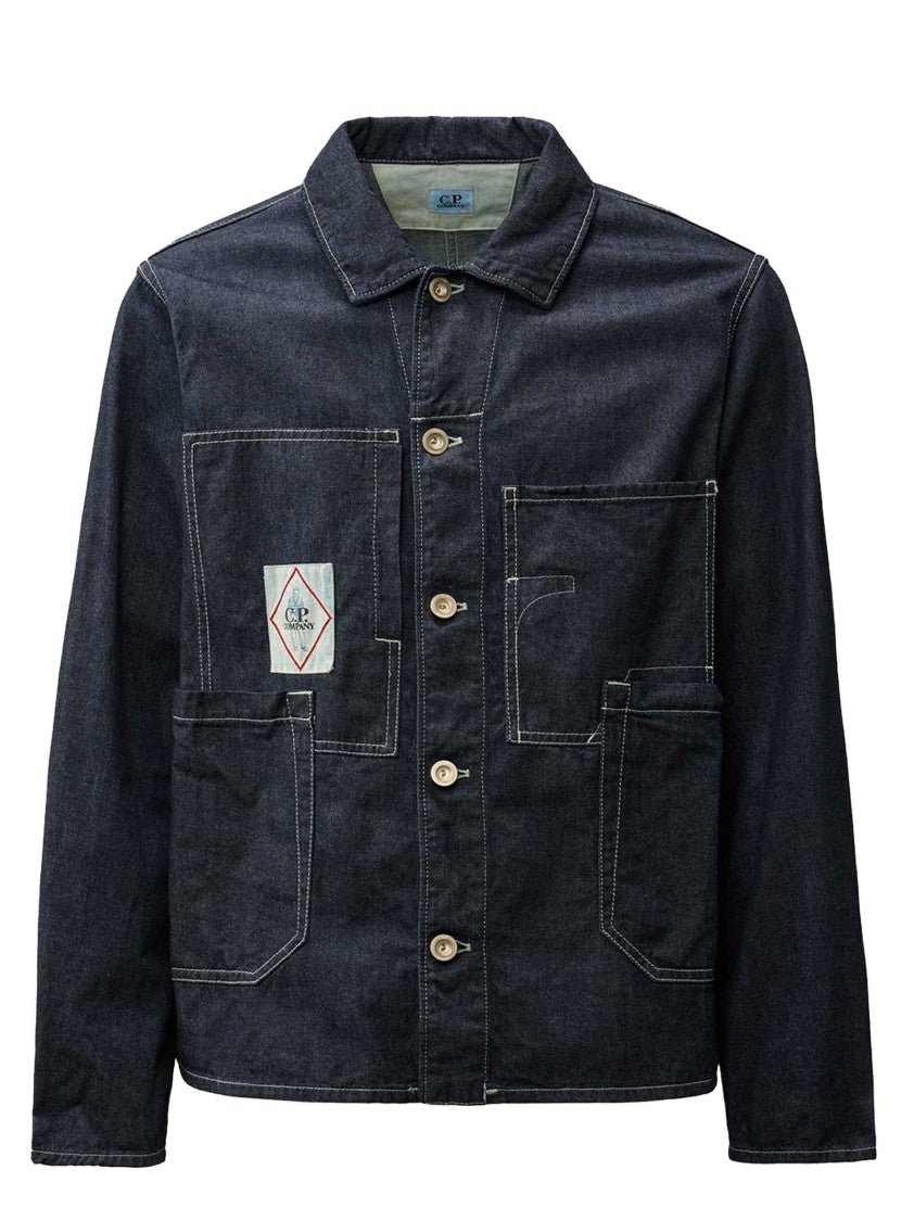 C.P. Company Blue Denim Jacket With British Sailor Logo Patch