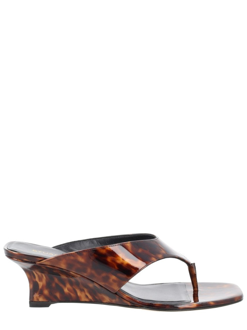 Stuart Weitzman Glossy Winnie Polyurethane Wedge Sandals