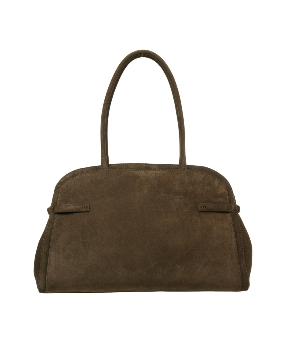 Orciani Suede Handbag With Decorative Gold Buckle And Structured Design