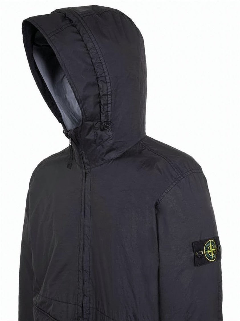 Stone Island Matte Finish Black Casual Jacket With Hood