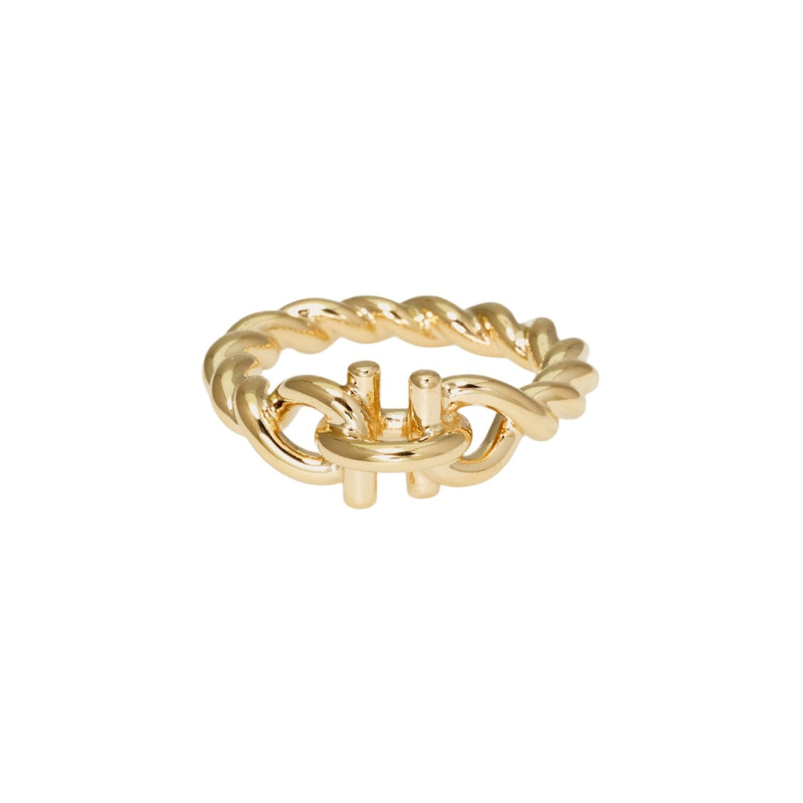 Salvatore Ferragamo Gold Torchon Engraved Logo Brass Ring