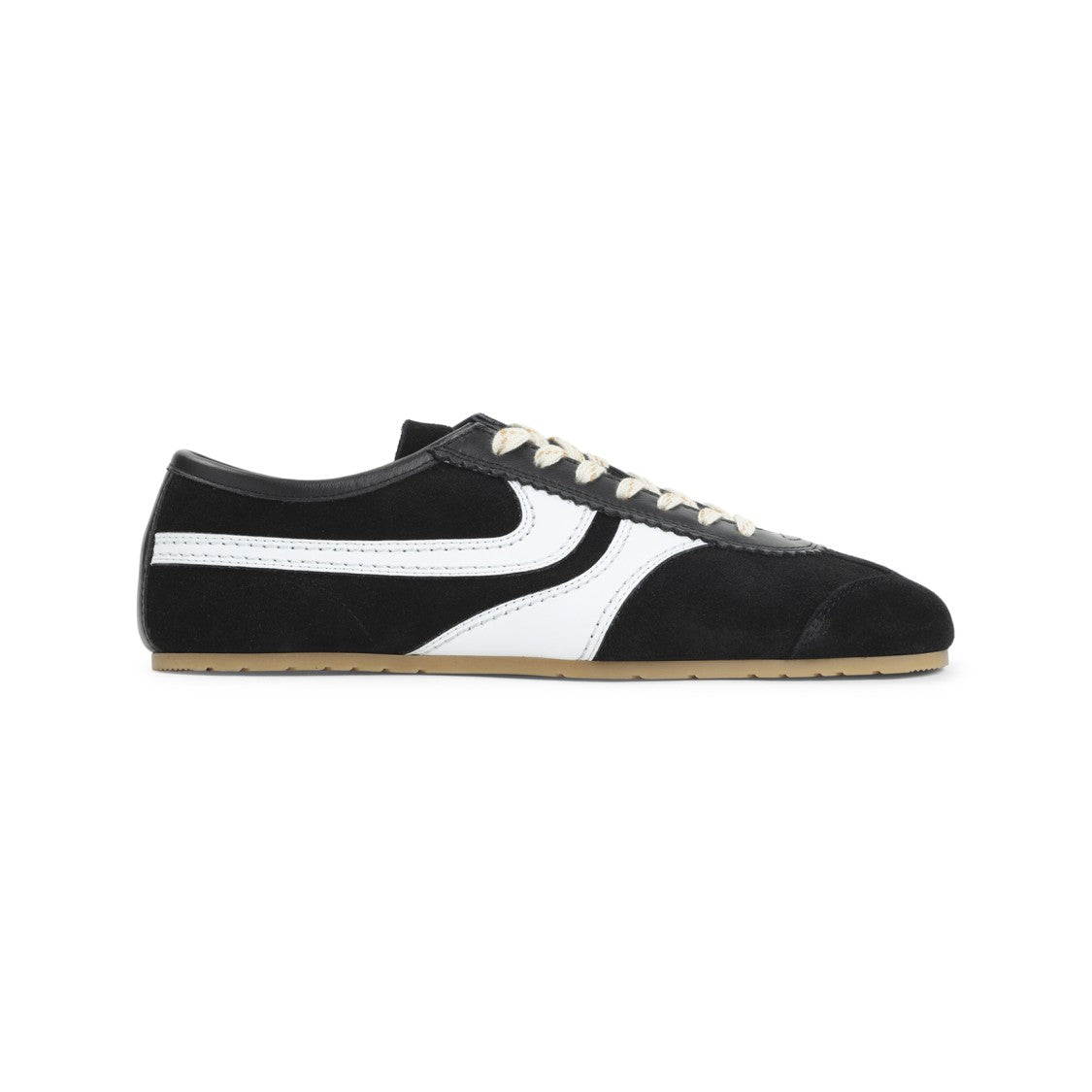 Dries Van Noten Black Suede Sneakers With White Leather Accent And Rounded Toe
