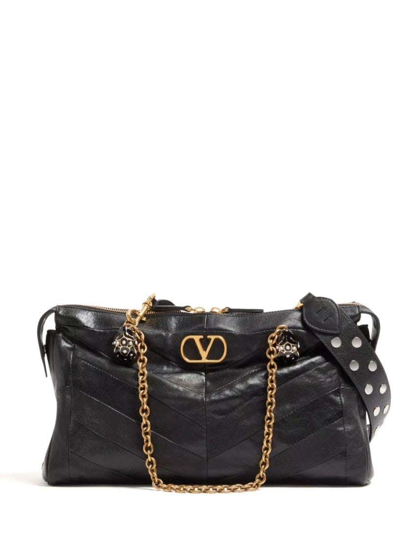 Valentino Garavani Black Elongated Chevron Stitching Handbag