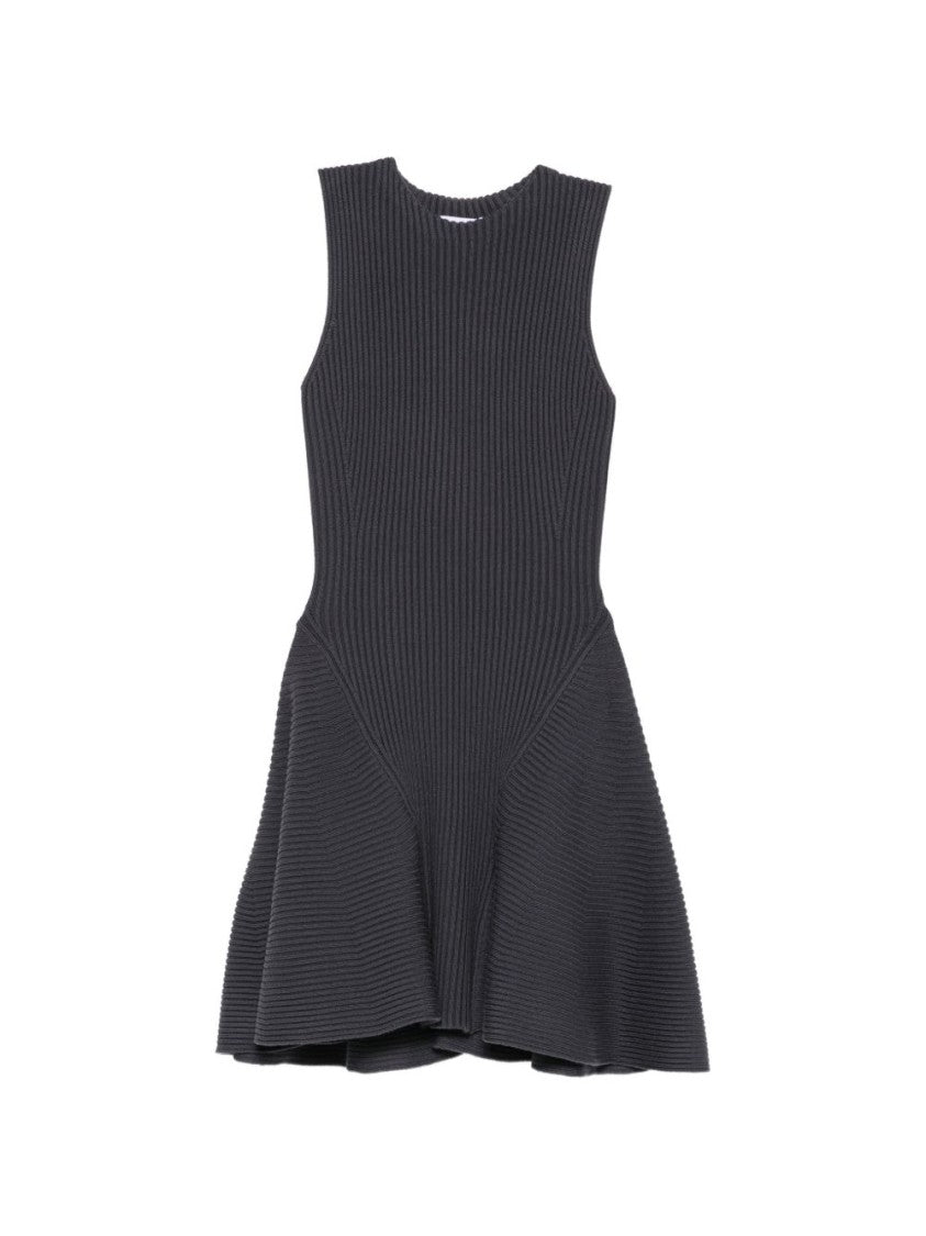 Alaïa Sleeveless Rib-Knit Fitted Flared Mini Dress