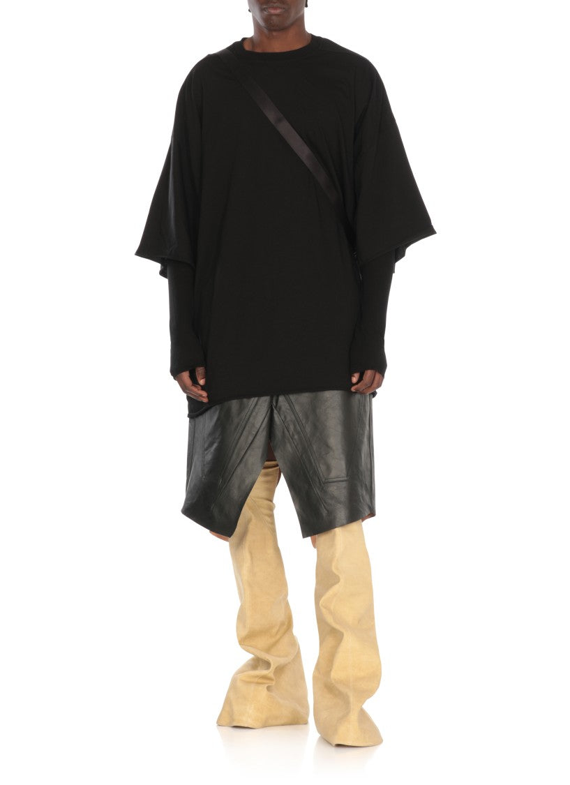 Rick Owens Structured Black Leather Skirt With Front Zip