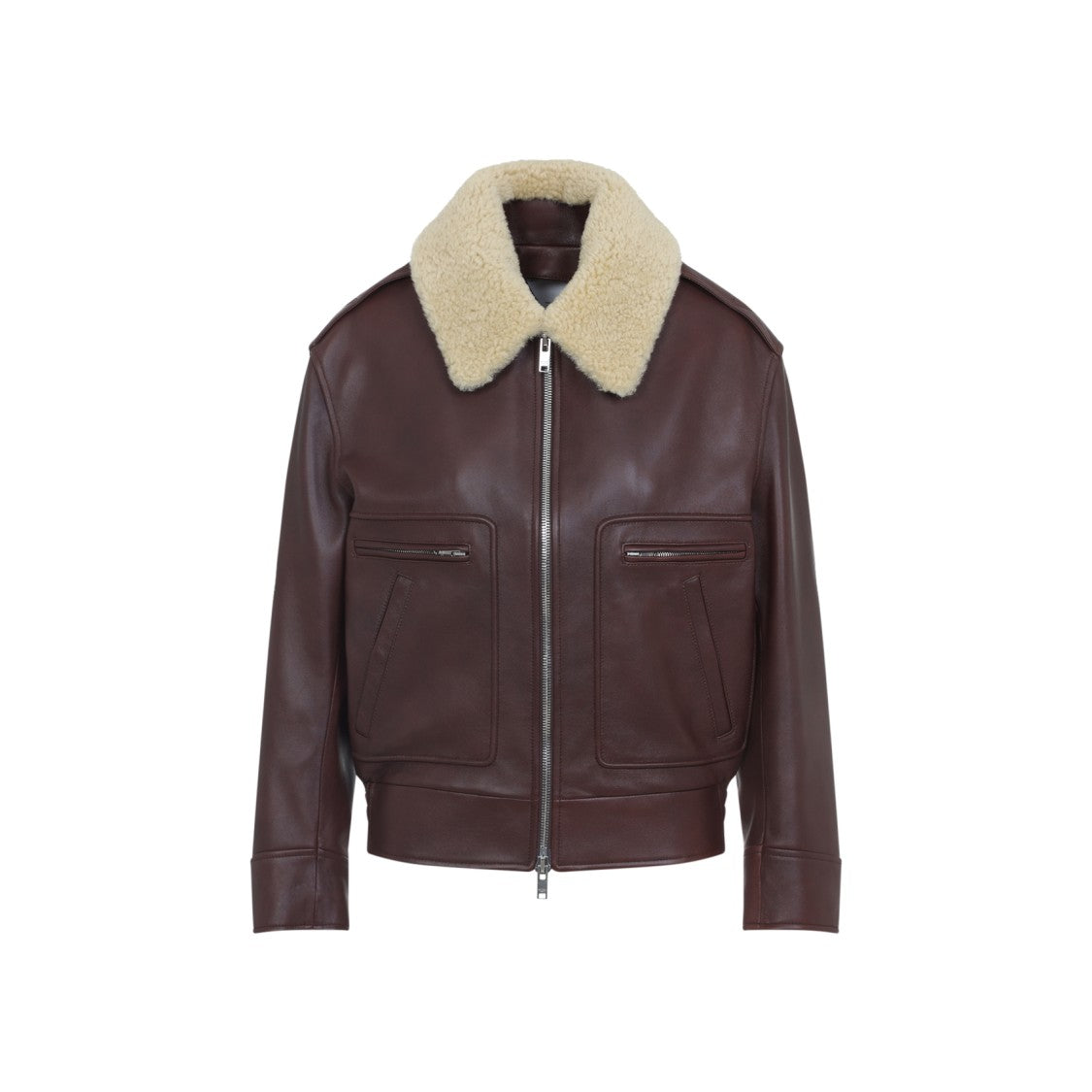 Bottega Veneta Madder Brown Nappa Leather Blouson With Shearling