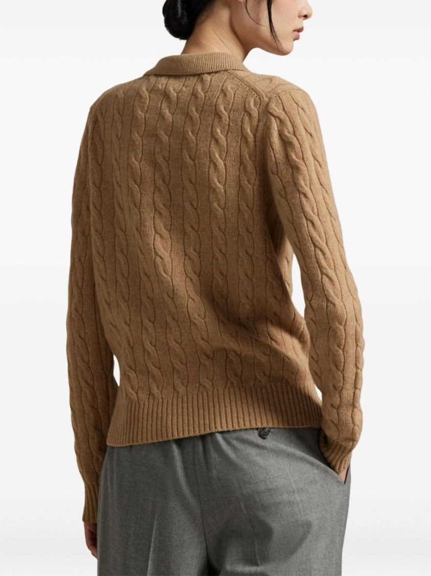 Polo Ralph Lauren Cable Knit Camel Sweater With Polo Collar