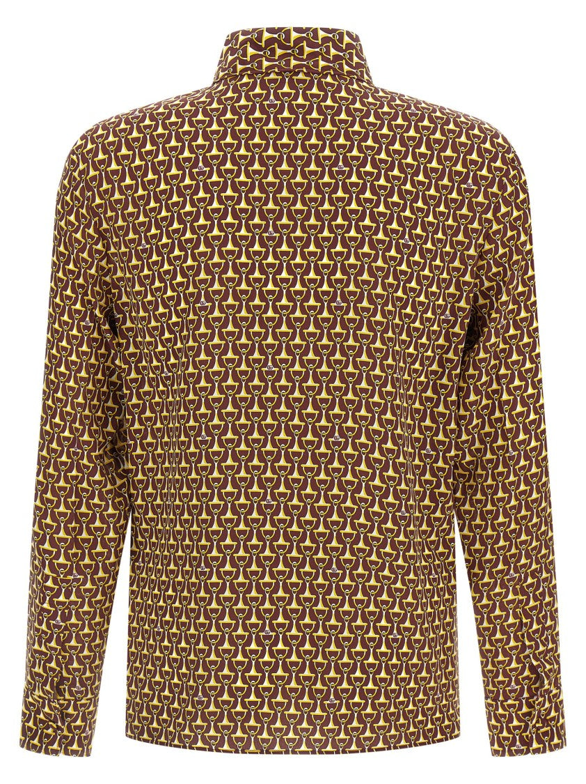 Gucci Crêpe De Chine Silk Shirt With Horsebit Print And Subtle Sheen