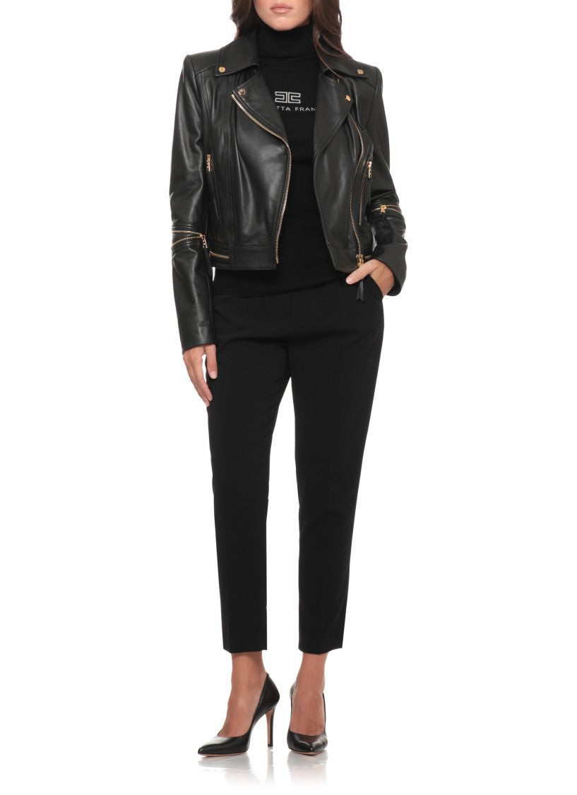 Elisabetta Franchi High Neck Rib Wool Sweater With Logo Embroidery