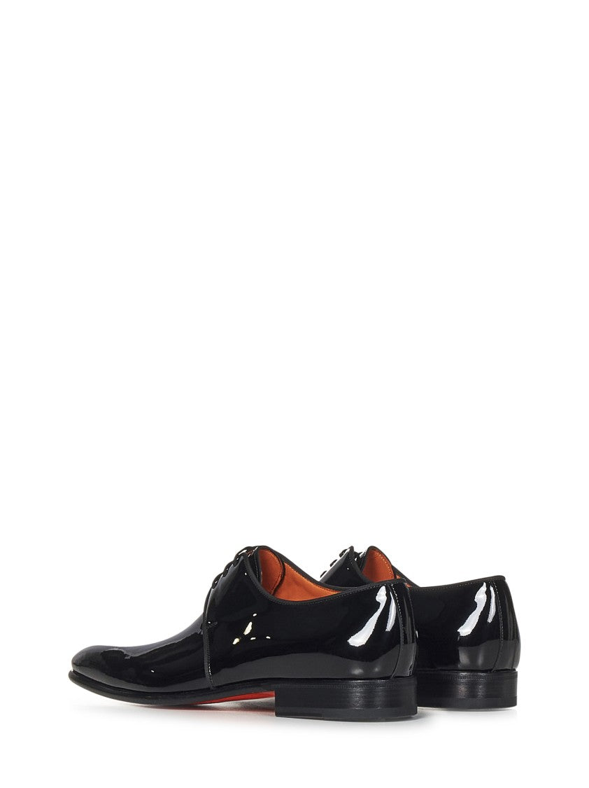 Santoni Black Patent Leather Derby Shoes