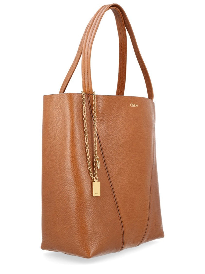 Chloé Medium Tote Bag In Textured Leather With Gold-Tone Charms