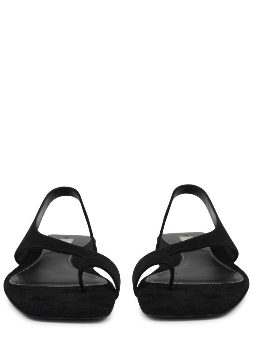 Totême Sleek Suede Sandal With Unique Toe Loop Strap