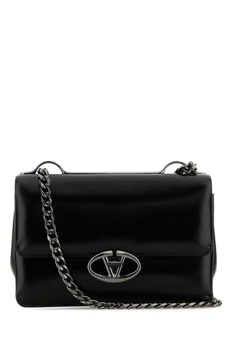 Valentino Garavani Black Leather Small Vlogo Shoulder Bag