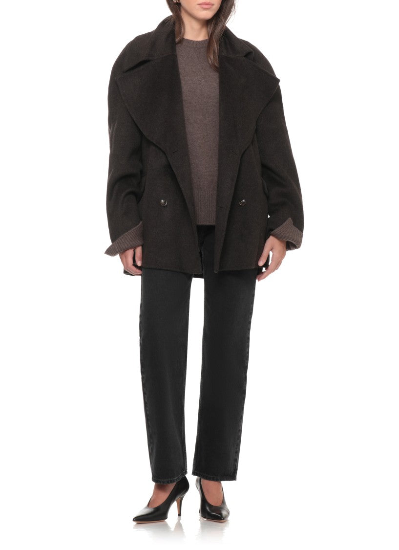 Loulou De Saison Brown Wide Lapels Double-Breasted Wool-Cashmere Jacket