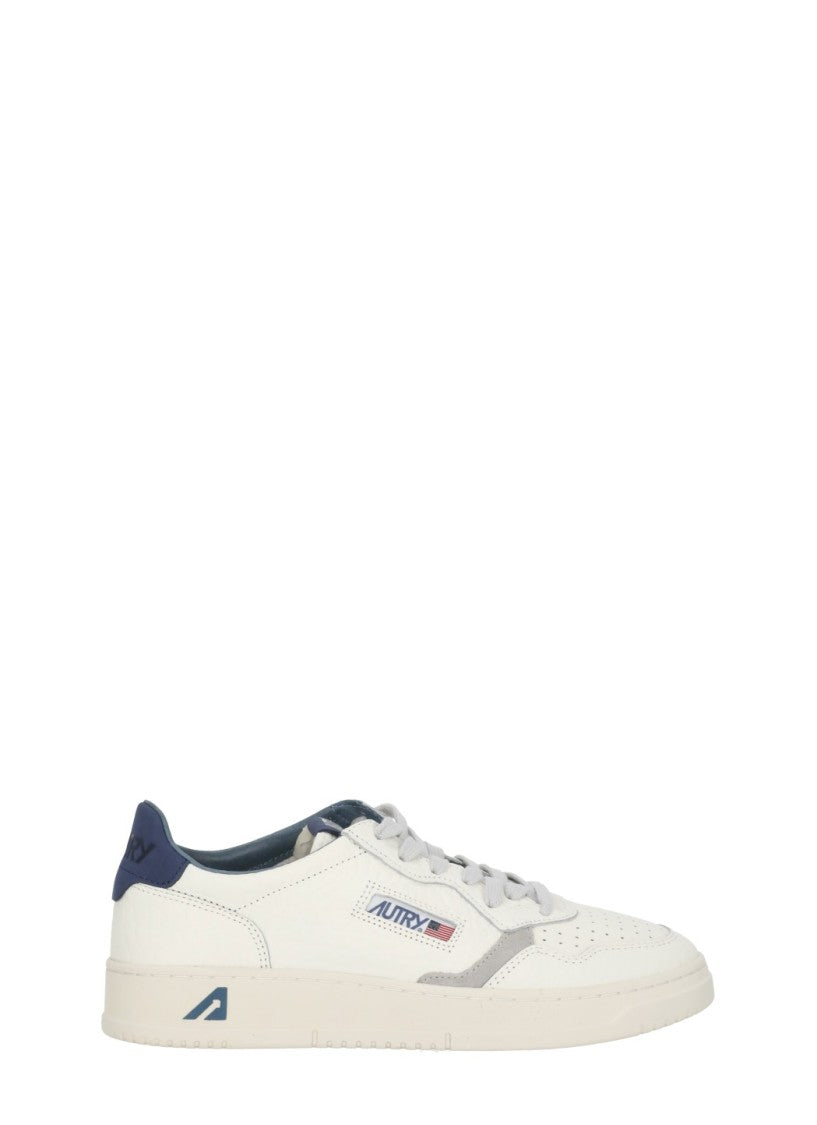 Autry White Grey Suede Blue Accents Low-Top Sneakers