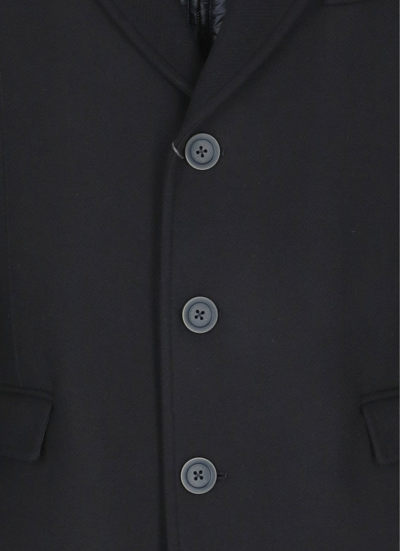 Herno Tailored Blue Wool Coat With Peak Lapel