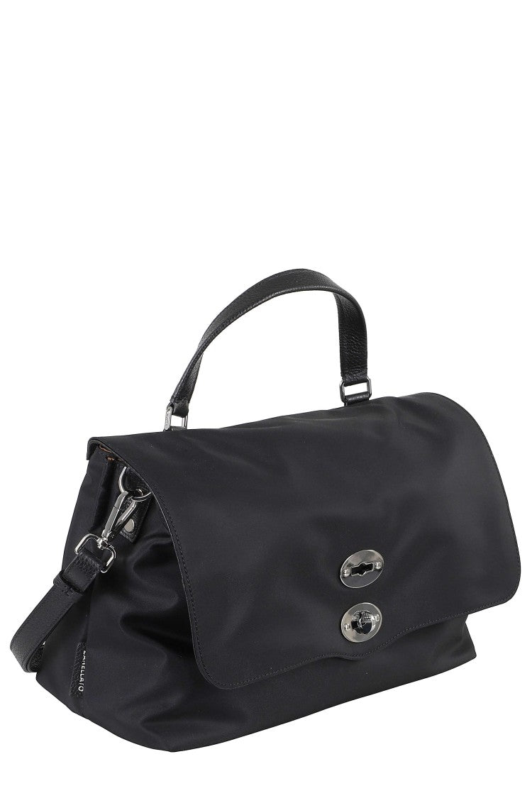 Zanellato Black Postina Tokyo M Double Compartment Nylon Shoulder Bag