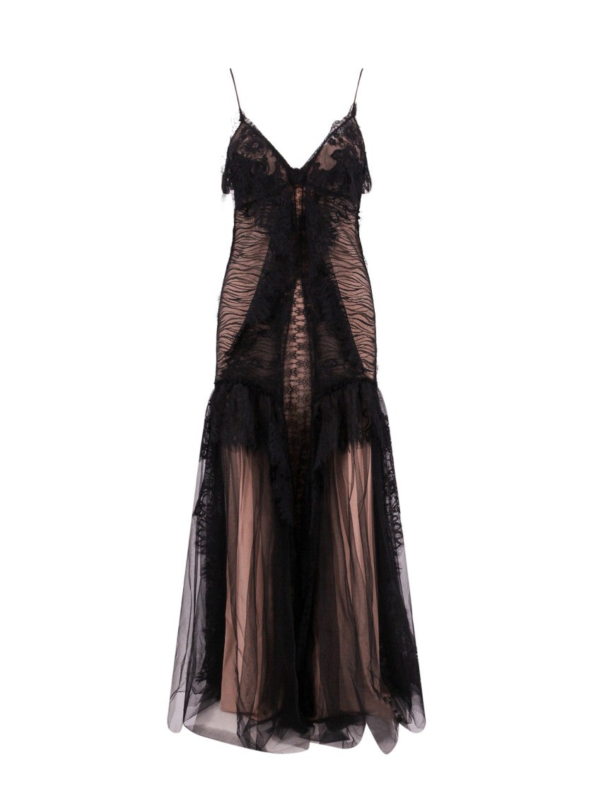 Alberta Ferretti Lace Long Dress With Silk Blend Petticoat