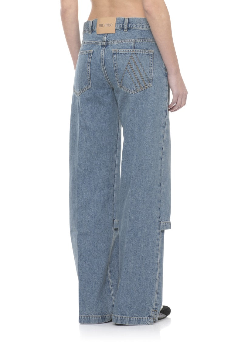 The Attico Blue Rear Embroidered Logo Palazzo Jeans