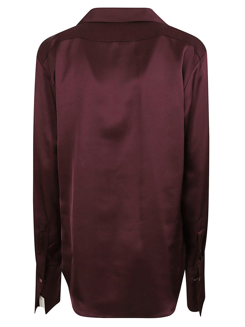 Dries Van Noten Silk Satin V-Neck Shirt With Fluid Fit