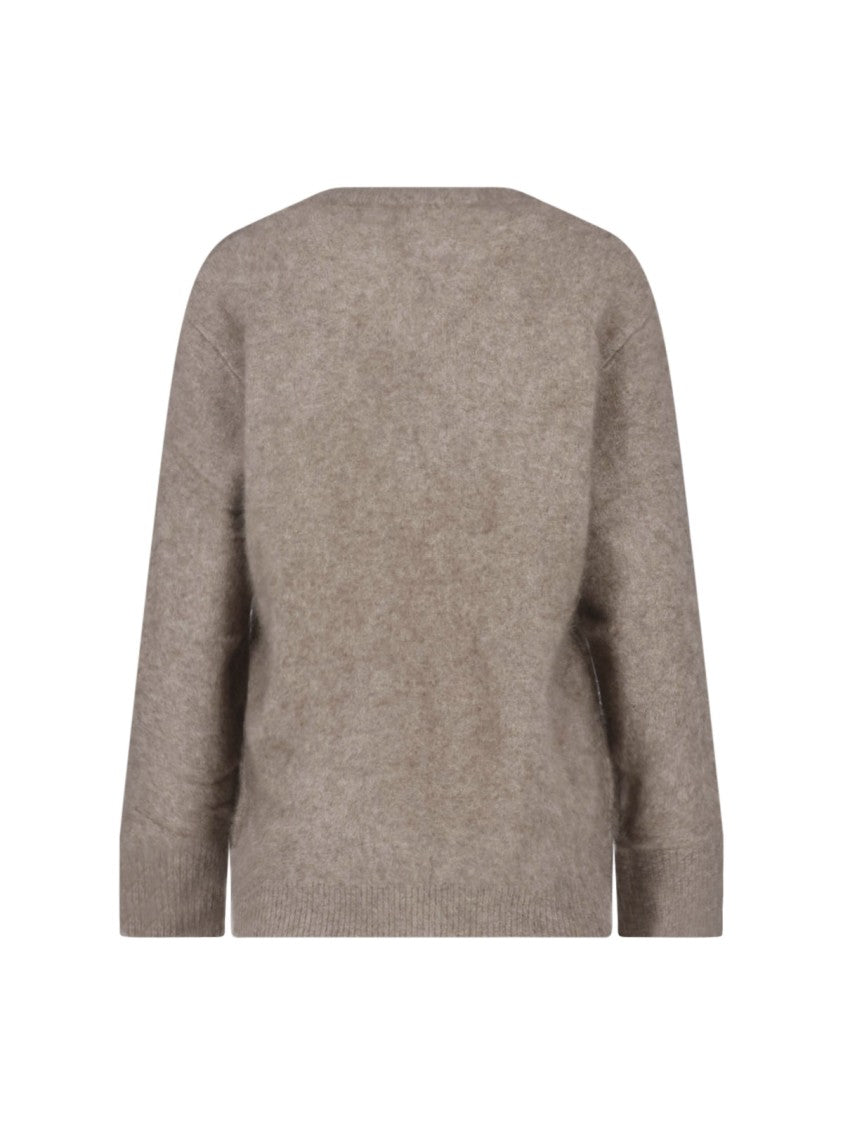 Parosh Beige Relaxed V-Neck Wool Sweater