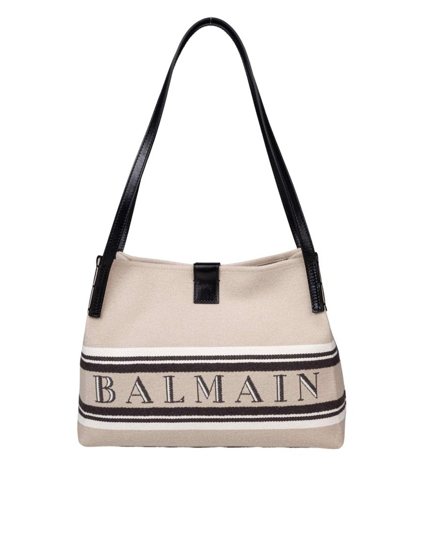 Balmain Release Canvas & Leather Shopper Bag