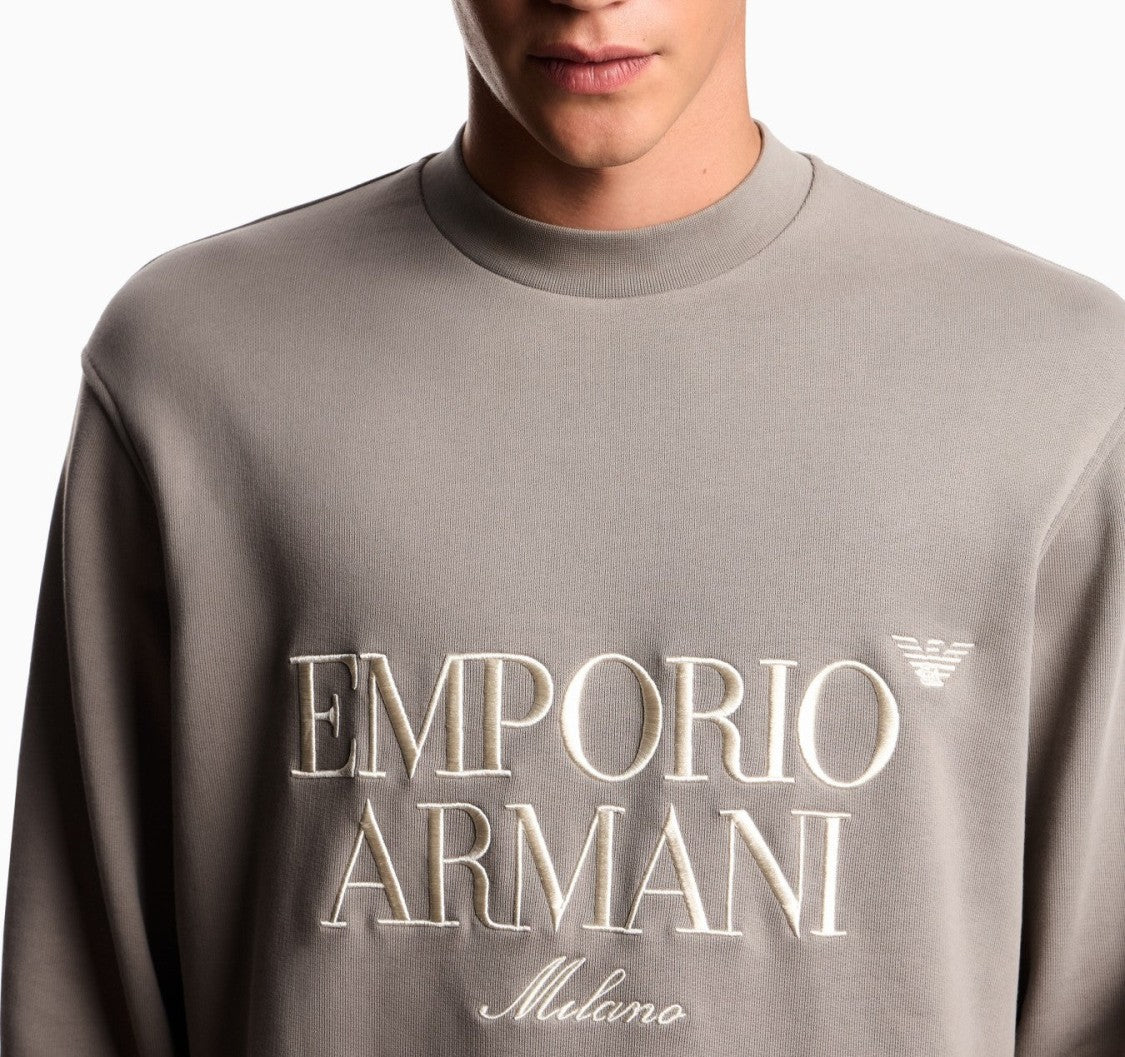 Emporio Armani Regular Fit Crewneck Sweatshirt With Embroidered Logo