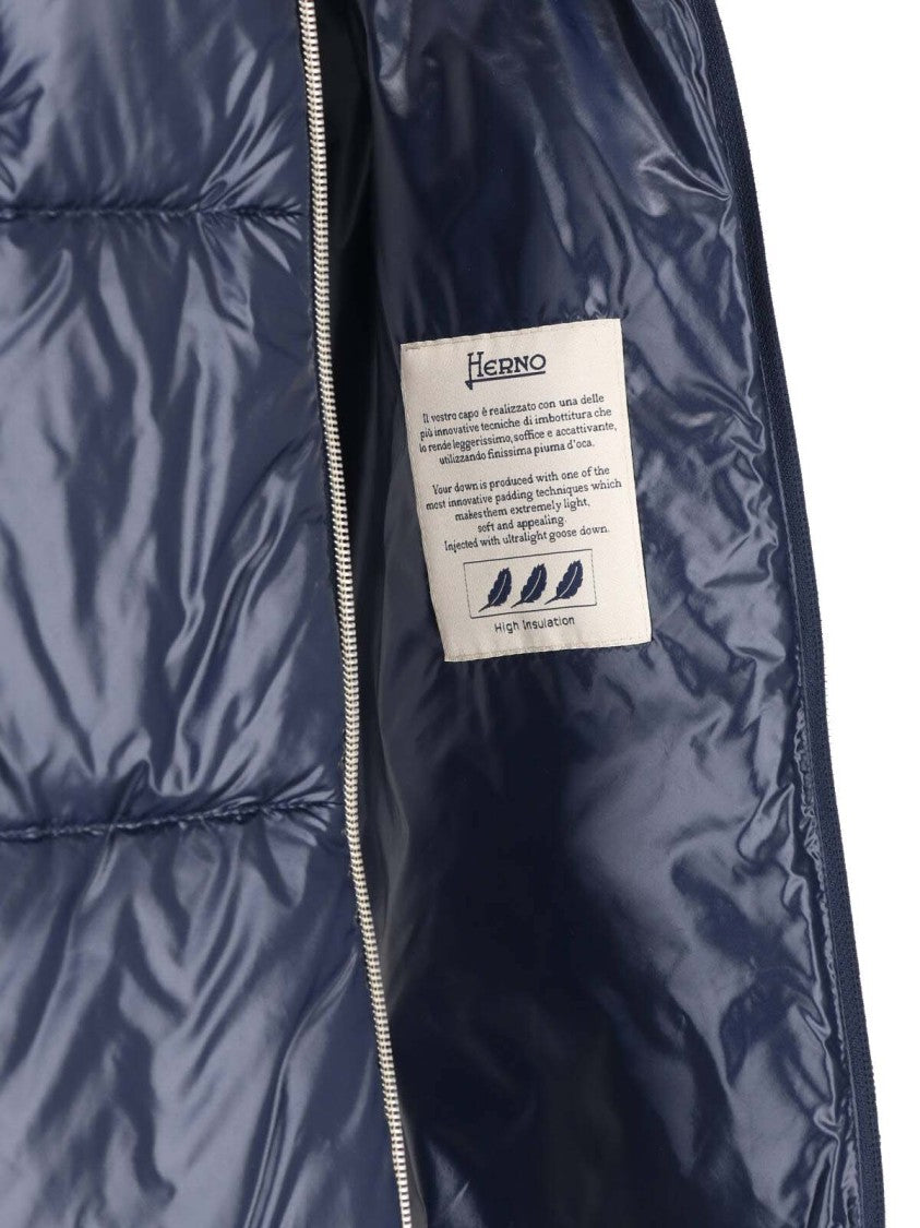 Herno Blue Hooded Padded Fabric Down Jacket