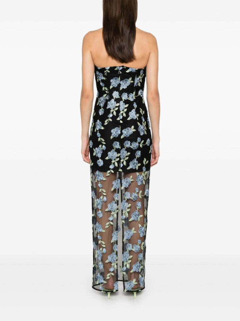 Rotate Fitted Strapless Evening Dress With Floral Embroidery